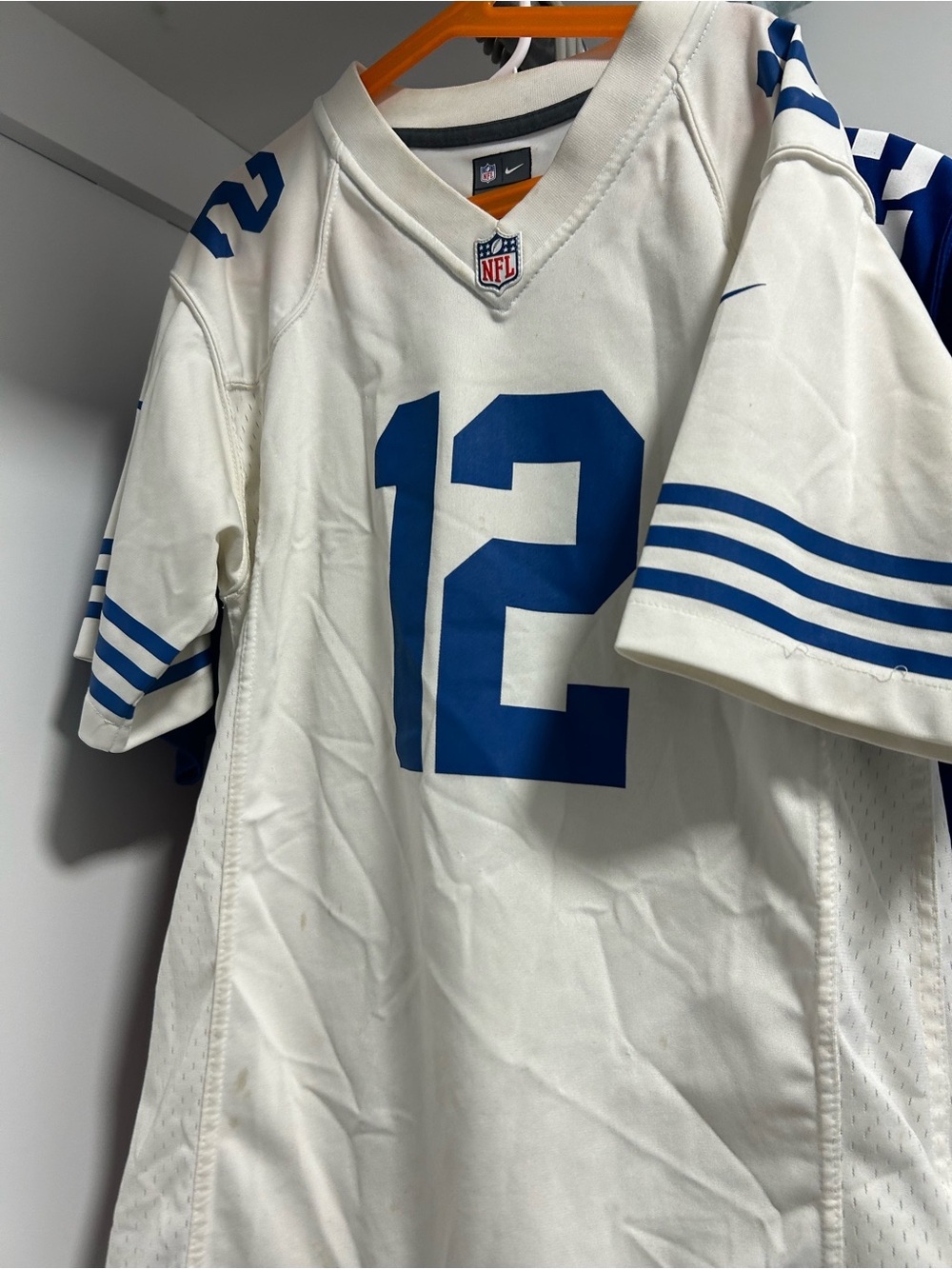 Nike White and Royal Blue #12 Football Jersey